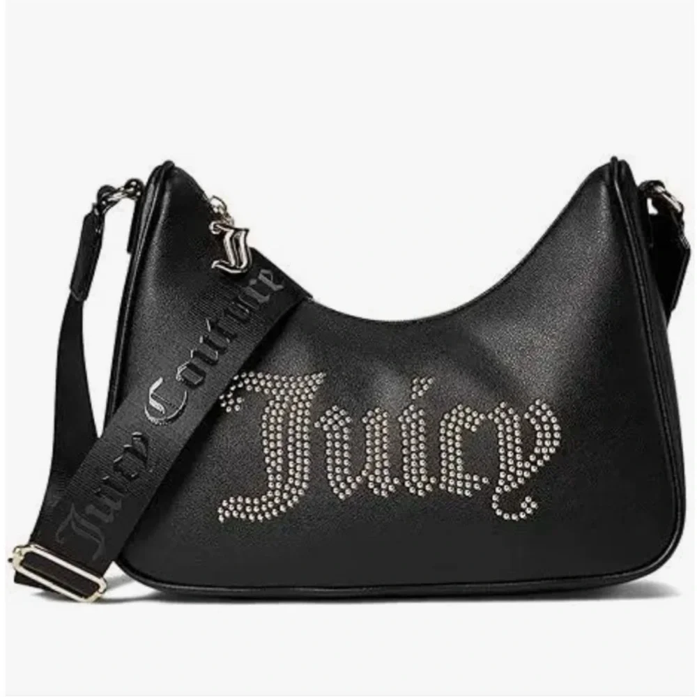NEW Juicy Couture‎ Black Studded Logo Hobo Crossbody Bag Gold Hardware